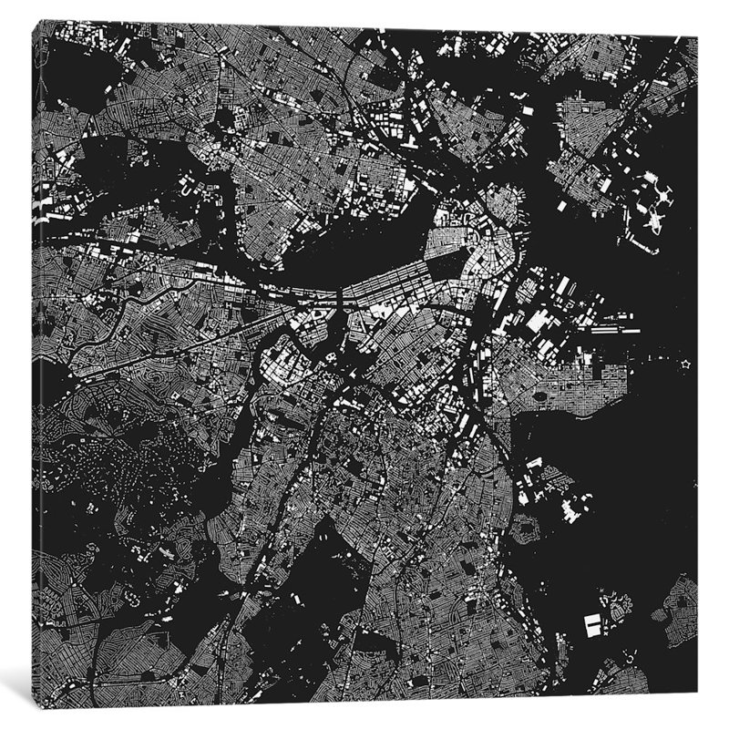« boston », impression verticale sur toile tendue en noir, H 12 po x l 12 po x P 1,5 po, Toile tendue, Pas de tapis
