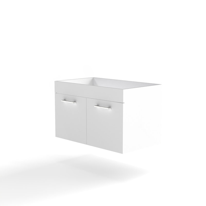 Meuble-lavabo mural 32 po blanc brillant avec portes doubles, armoire de salle de bain murale seulement, excluant le lavabo et le robinet en céramique, charnières à fermeture douce, longues poignées en métal, blanc brillant