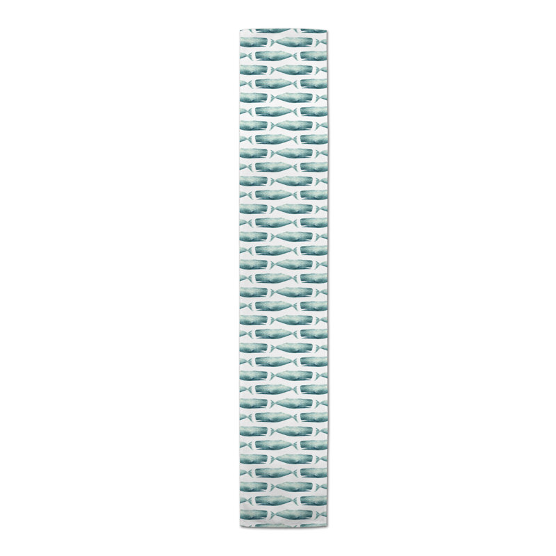 Mckinley Whales Table Runner, 90" L x 16" W, Teal, Eller Geometric