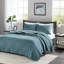 3 pièces de courtepointe très grand / très grand bleu sarcelle - réversible, microfibre douce avec rembourrage de coton, microfibre réversible, rembourrée moderne-128128324-128128325