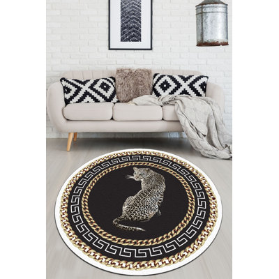 Round Keyes Animal Print Shag Area Rug