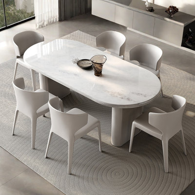 Modern White Oval Marble Dining Table Set