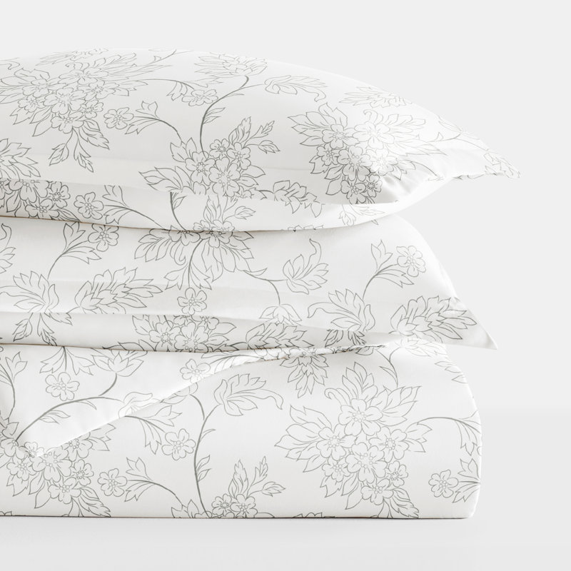 Simply Soft Vine Pattern Duvet Cover Set, Gray, Queen Duvet Cover + 2 Shams