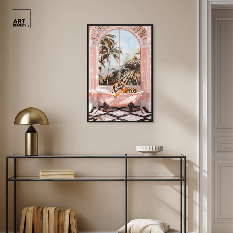 «Sleeping Tiger Bath» par Art Remedy, Cadre noir, H 25 po x l 17 po