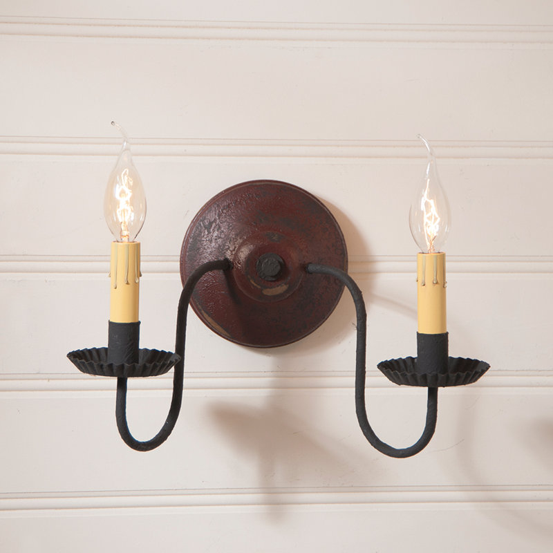 Lampe murale bougie 2 lumières Wilham, Rouge plantation