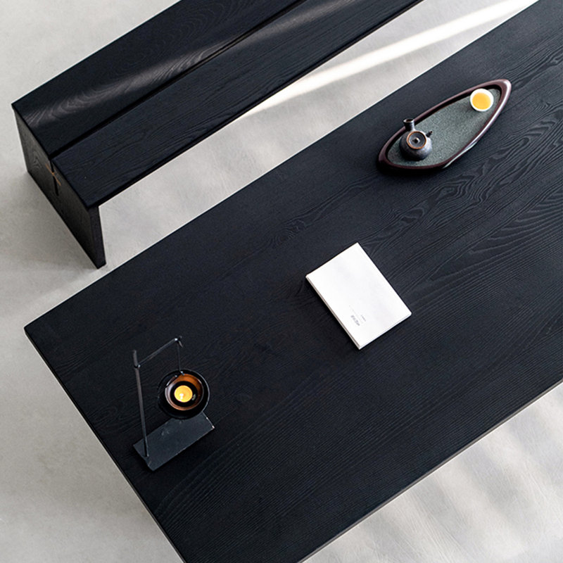 Table de salle à manger en bois de frêne noir carbonisé, H 29,53 po x L 86,61 po x l 31,5 po