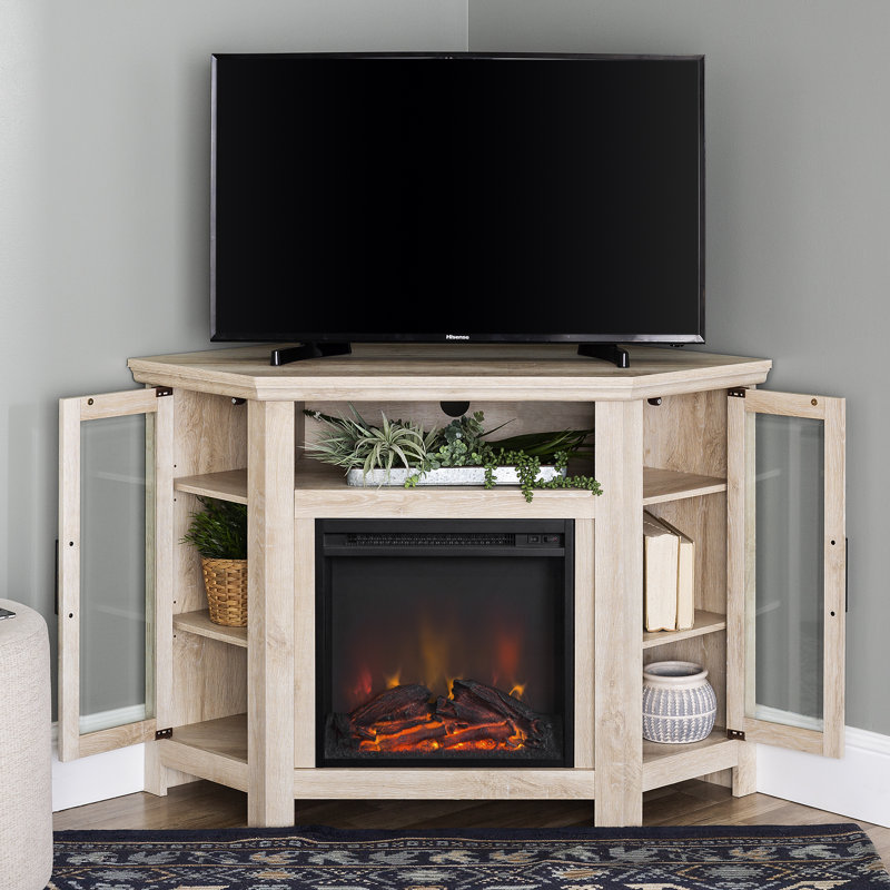 Euripides 48" Corner Media Console with Electric Fireplace, White Oak