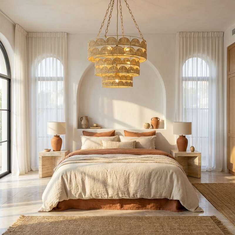 Auris 7-Light Rattan Tiered Chandelier, Coastal Boho - Handwoven