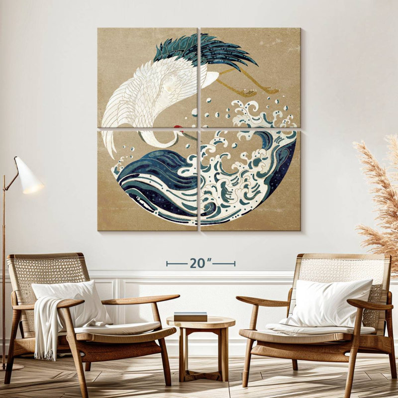 Brampt Crane And Wave Yin Yang, 57" H x 57" W