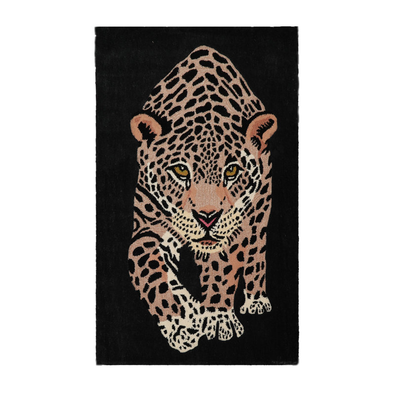 3'x5' Charcoal Tufted Wool Rug with Modern Jaguar Artwork