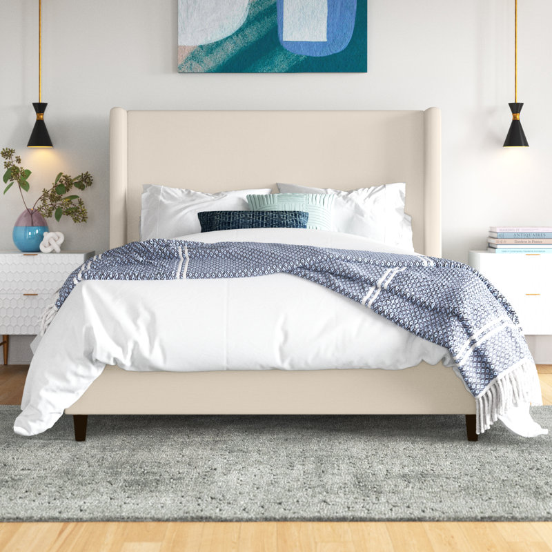 Ana Upholstered Wingback Bed, Ivory Canvas, King