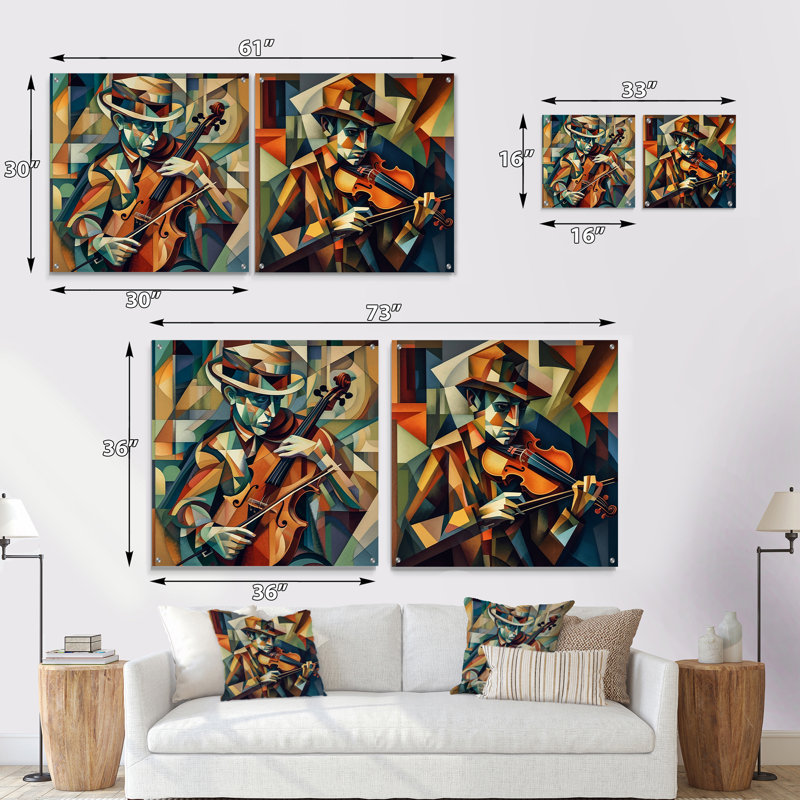 The Modern Violinist I - Music Acrylic Wall Art Glass Set Of 2, 36" H x 73" W