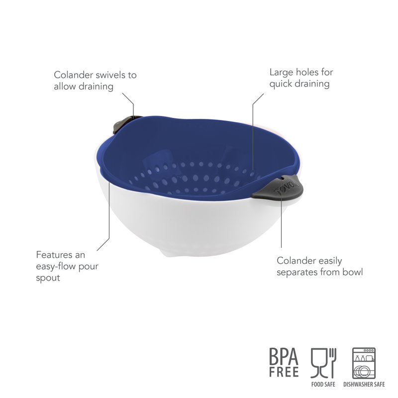 Tovolo Soak N' Strain Colander, Easy-Pour Spout, 1.5 Quart Food Strainer, 2-In-1 Strainer & Soaking Bowl, Fruit Bowl & Vegetable Wash, BPA-Free & Dishwasher-Safe