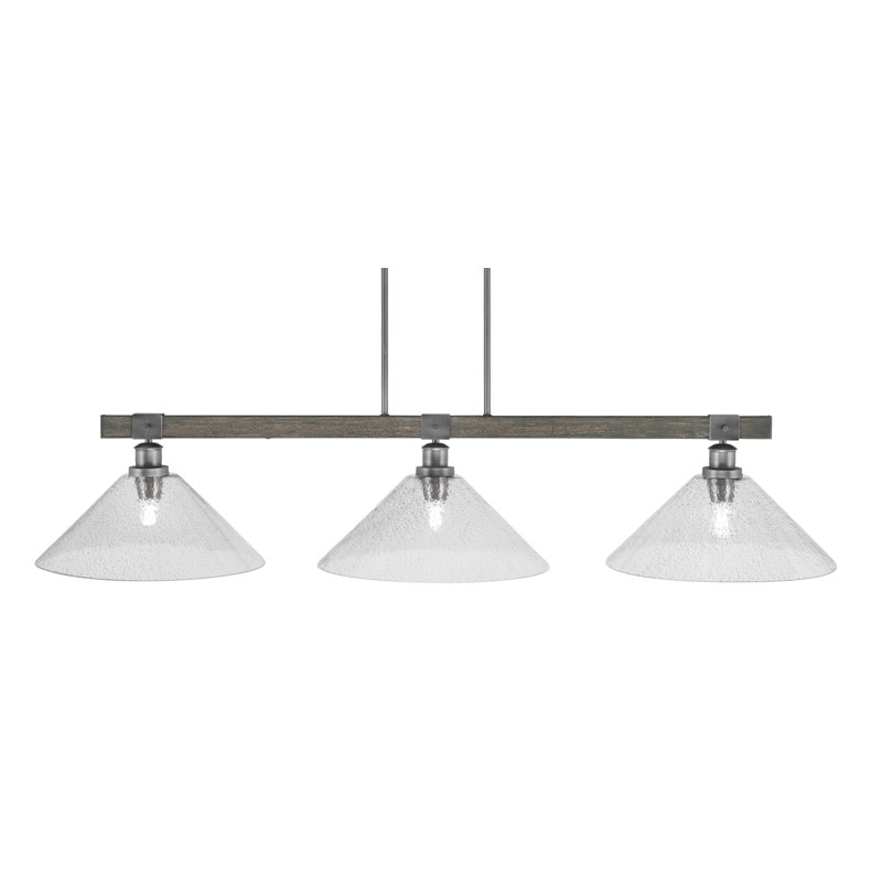 Barre d'éclairage à 3 lumières avec finition en métal et verre fumé 16 po Bitner, Graphite / bois patiné peint