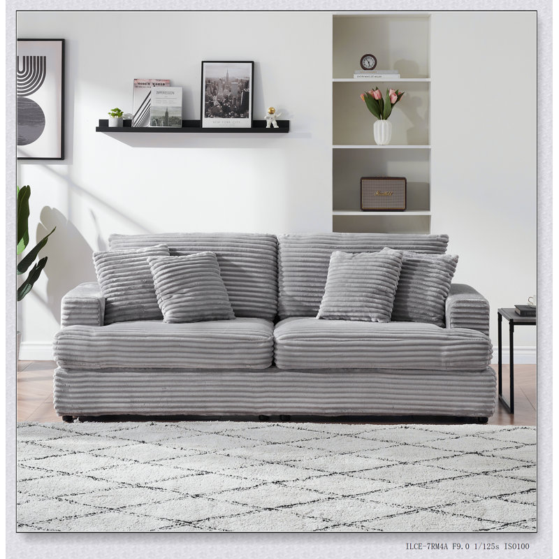 Canapé en velours côtelé de 79,3 pouces de long avec 4 coussins décoratifs assortis, design élégant pour un confort spacieux et une vie moderne