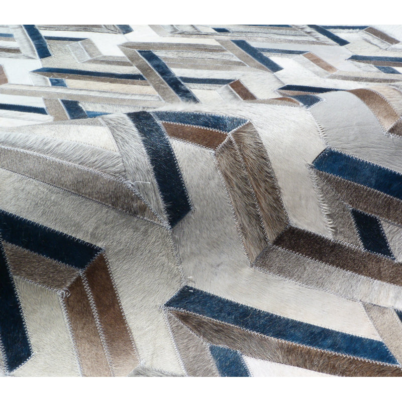 Natural Hide Cowhide Geometric Area Rug, Rectangle 9'6" x 13'6"