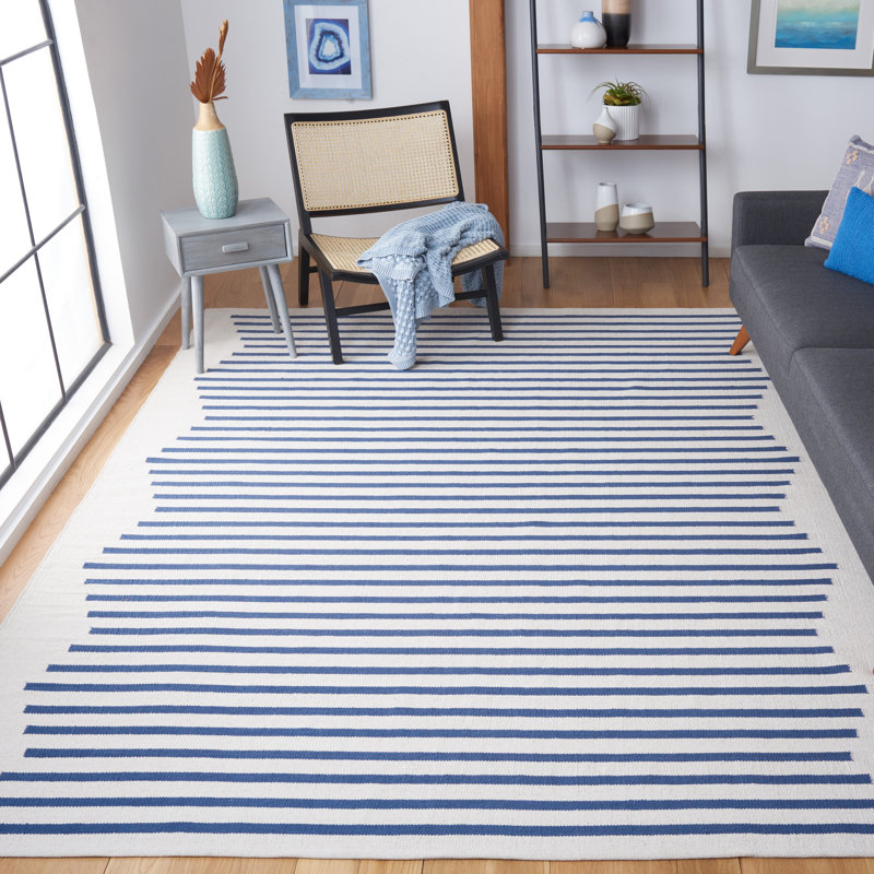 Estruch Hand Woven Cotton Striped Rug, Rectangle 8' x 10'