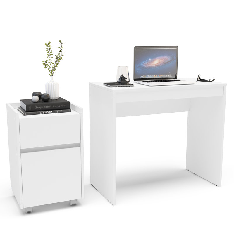 Desk and Storage Cabinet with 1 Drawer and 1 Door,  White