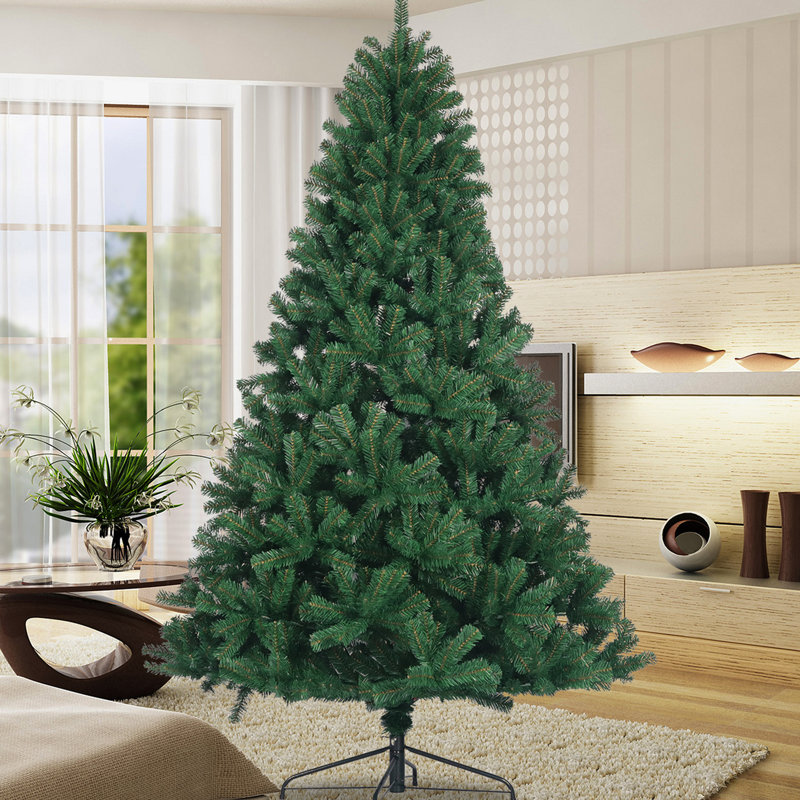 Arbre artificiel d'épinette de Noël de 7,5 pi, ininflammable, 1400 extrémités de branches, support en métal, sapin avec base stable, assemblage facile