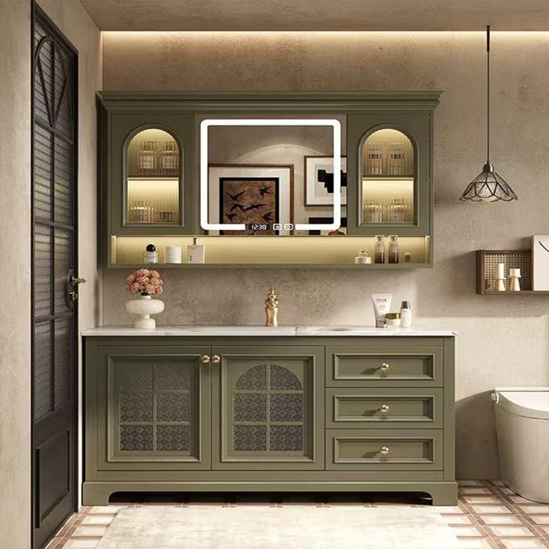 Armoire de salle de bain légère et luxueuse de style rétro, H 31,5 po x l 59,06 po x P 21,65 po, Vert olive