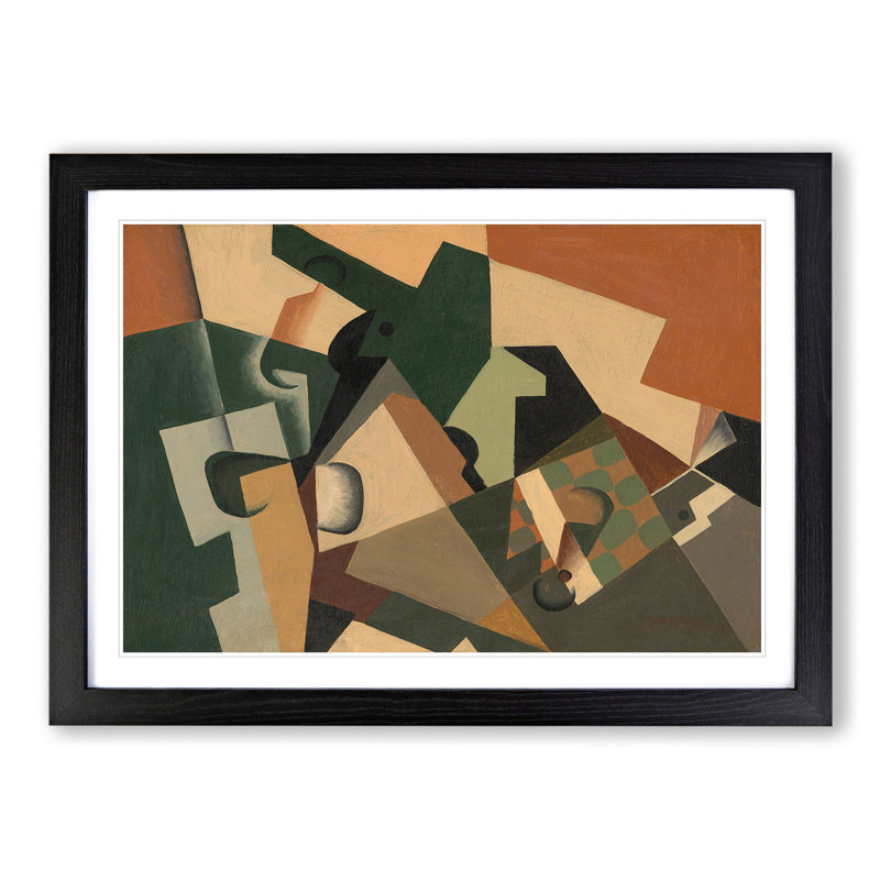 Glass and Checkerboard by Juan Gris - Picture Frame Painting, Black Framed, 48cm H x 65cm W x 2cm D