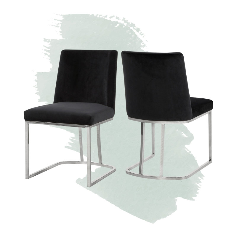 Aurelindo 18.5'' H Velvet Upholstered Side Chair, Chrome, Black Velvet
