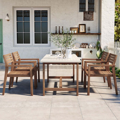 Ensemble de salle à manger 5 pièces en bois d'acacia avec trou pour parasol, idéal pour le patio et l'intérieur, durable et confortable