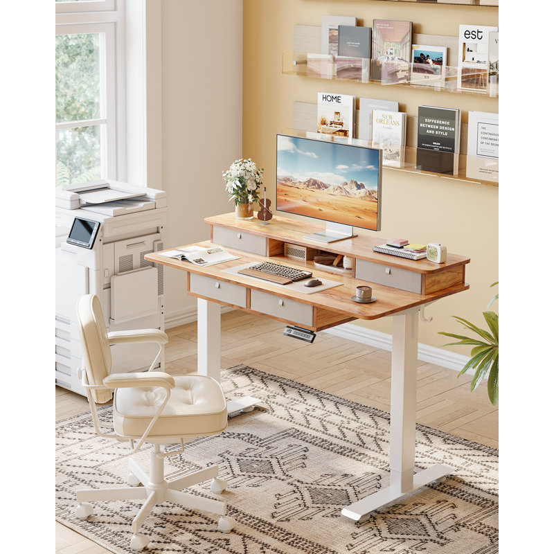 Bureau debout à hauteur ajustable Euri, Rustic clair, H 50 po x l 63 po x P 30 po
