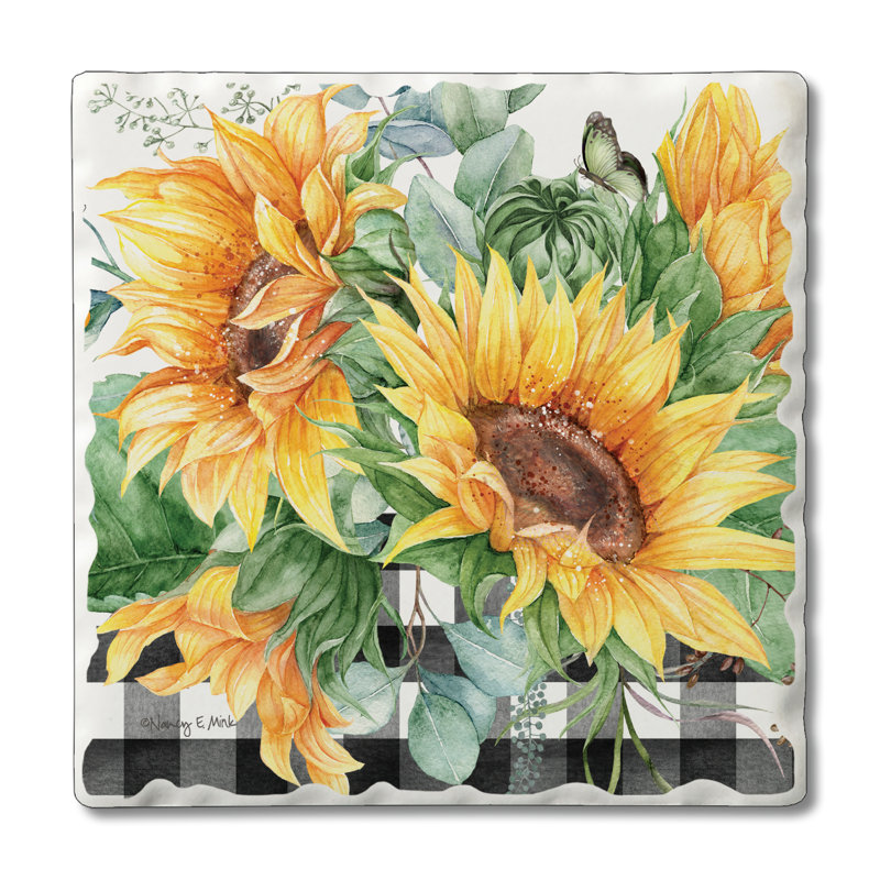 Sunflower Fields 4-Pack Tumbled Tile Stone Coasters