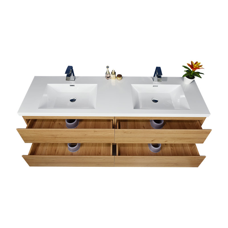 Drason Double Bathroom Vanity with Acrylic Top, Natural Oak