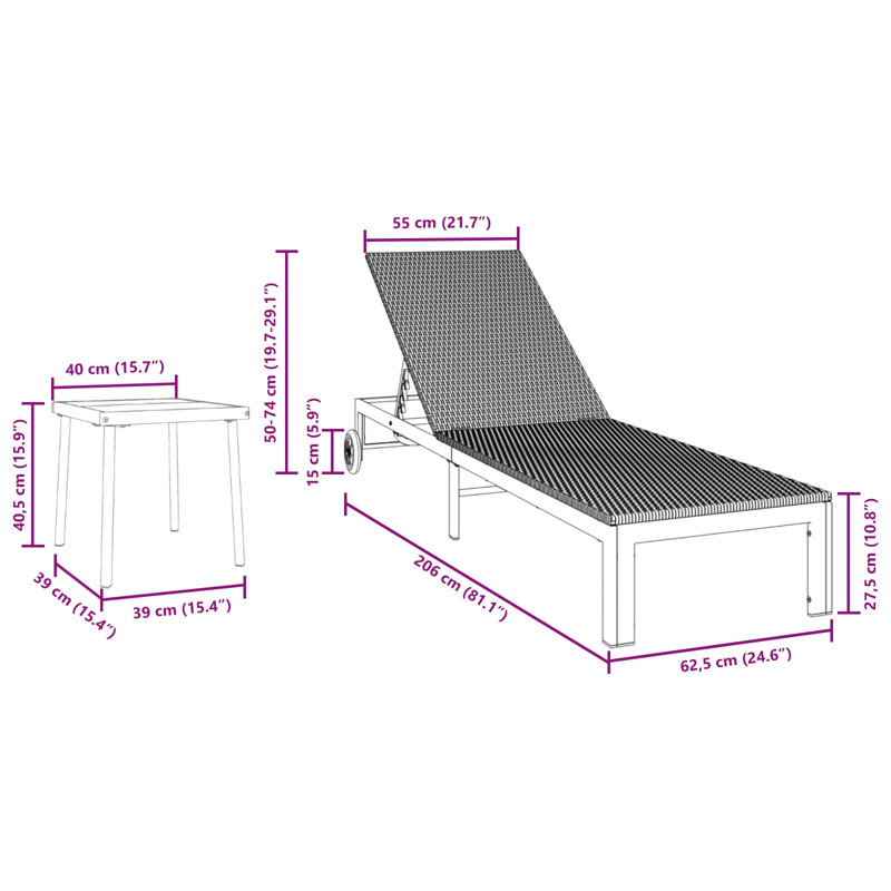 vidaXL Sunbed Reclining Poly Rattan Outdoor Seating Terrace, Brown