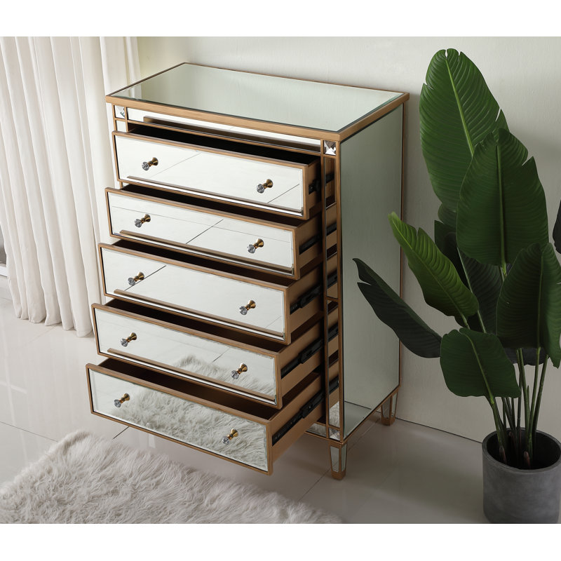 SPARKS 5 - Drawer 36'' W Chest, Mirrored/Brown