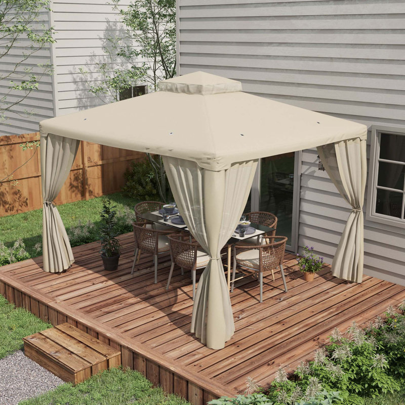 Patio Gazebo, Outdoor Canopy Shelter With 2-Tier Roof And Netting, Steel Frame For Garden, Lawn, Backyard, And Deck