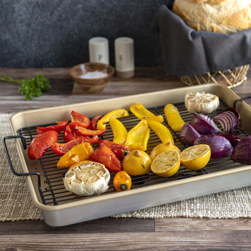 Gold Nonstick High-Sided Baking Tray with Black Rack