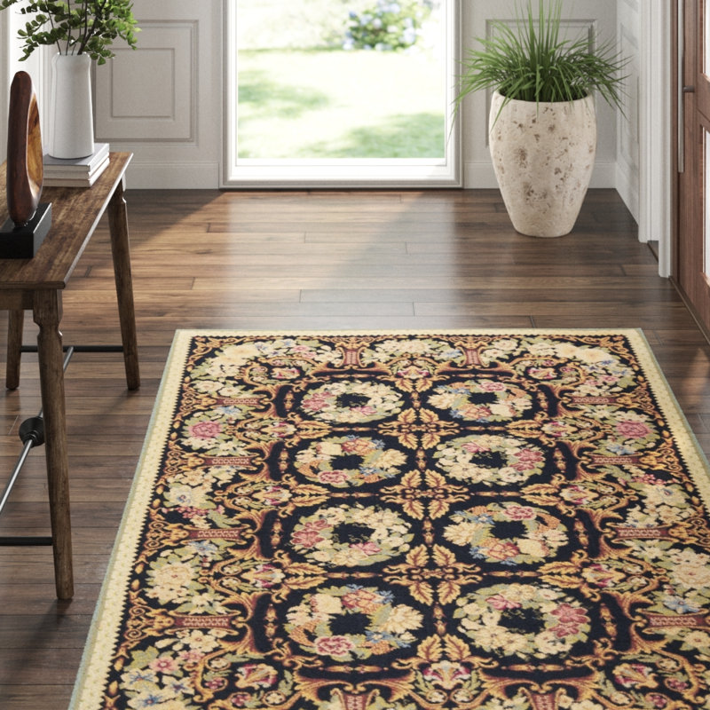 Hand-Knotted High-Quality Black and Gold Area Rug