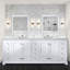Meuble-lavabo double blanc l 84 po x P 22 po, comptoir en marbre de Carrare, ensemble de robinet et miroirs 34 po