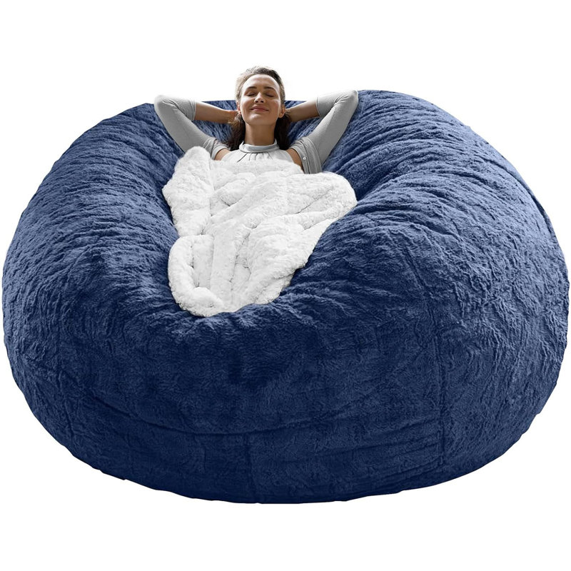 7Ft Bean Bag Chair Cover – Soft Fluffy Velvet, Round Oversized Sofa Bed Cover ( Velvet), Blue Velvet