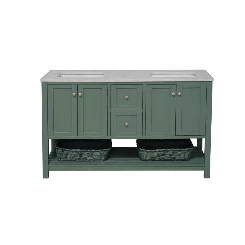 Ensemble de meuble-lavabo double 60 po Binne, Vert sauge, Carrara d'ingénierie