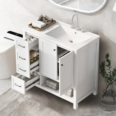 Meuble-lavabo 36 po avec comptoir d'évier, bois massif, planches en MDF