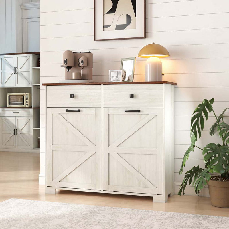 Armoire à déchets à double basculement Farmhouse pour poubelles 20 gallons Farmhouse, Brun / blanc antique