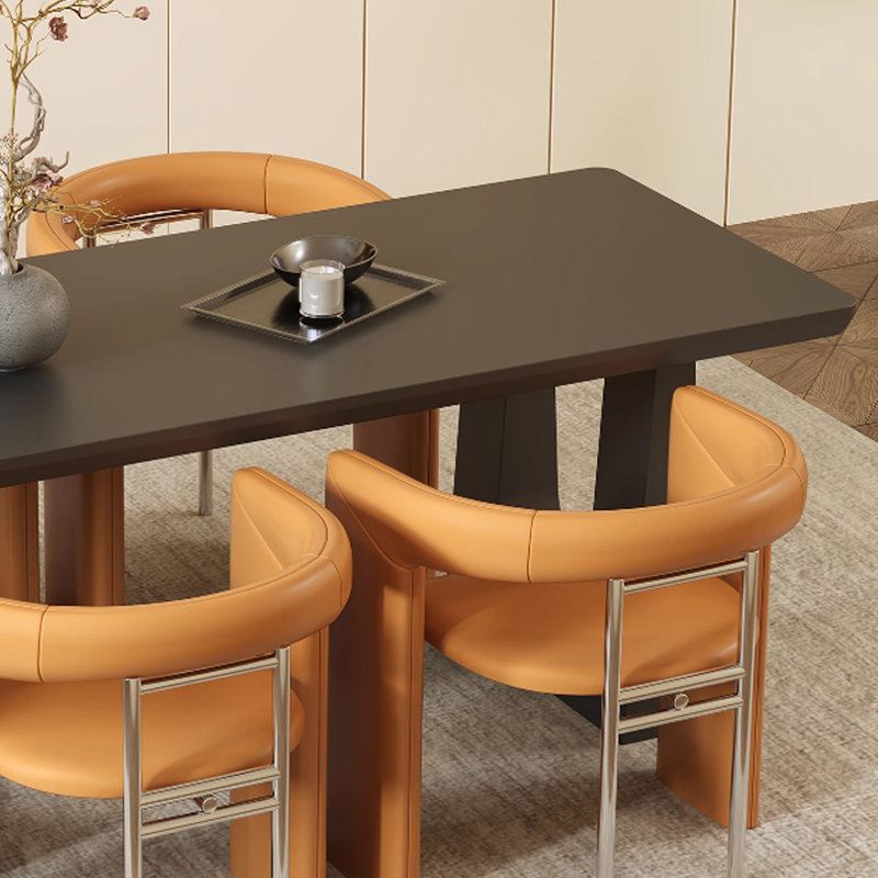 Modern Simple Useful Dining Table Set, Black, 29.52"H x 70.86"L x 35.43"W, Orange