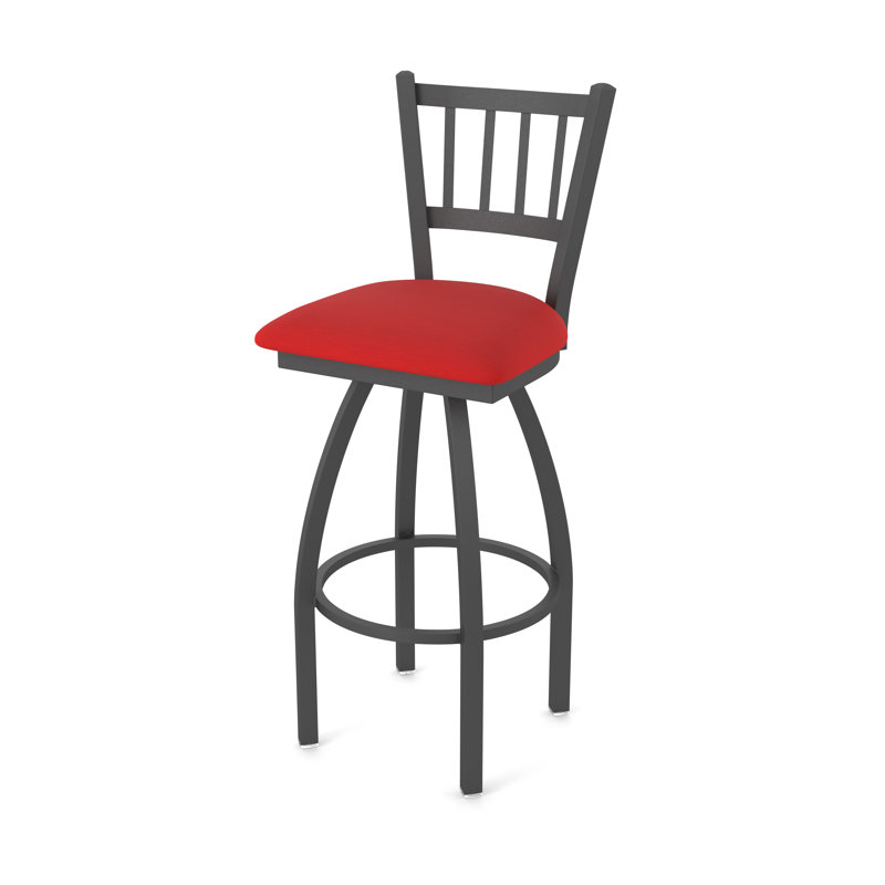 XL 810 Contessa Swivel Stool, Pewter, Vinyl-Canter Red, Counter Stool (25” Seat Height)