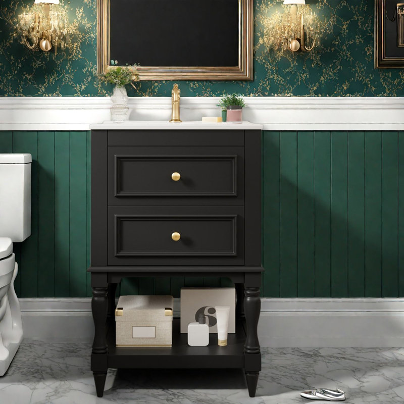 Meuble-lavabo compact (doit inclure le meuble-lavabo et le lavabo), rangement en bois aggloméré de 20 po, salle de bain moderne rétro