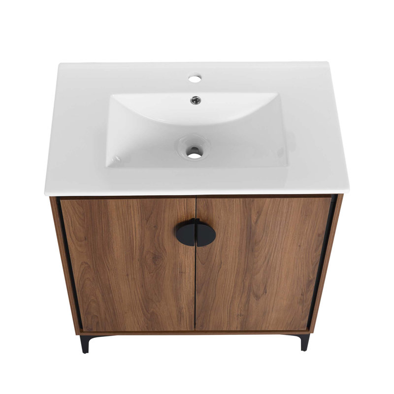 Meuble-lavabo autoportant en bois d'ingénierie avec lavabo 2 portes et 2 portes