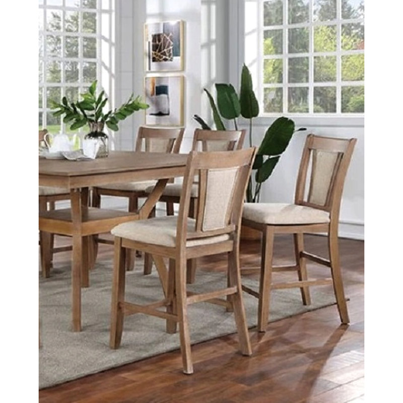 De 2 chaises à hauteur de comptoir - Transitionnel moderne en beige naturel avec siège rembourré en bois massif et rembourré pour tissu de base de salle à manger