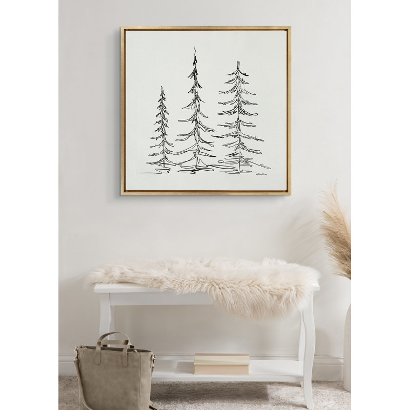«Minimalist Evergreen Trees S croquis» par The Creative Bunch Studio, reproduction d'art sur toile encadrée, Doré