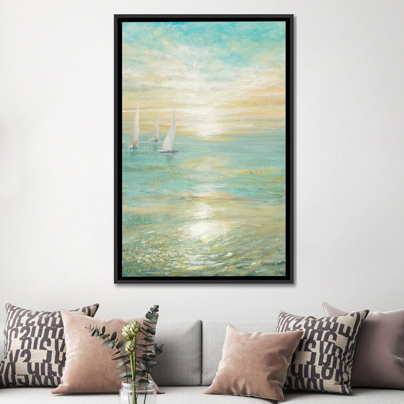 « Sunrise » par Danhui Nai - reproduction, H 48 po x l 32 po x P 1,5 po, Toile avec cadre noir, Pas de tapis