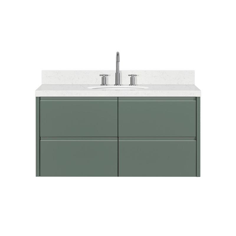   Ensemble de meuble-lavabo mural ovale simple de 42 po avec comptoir en quartz blanc Carrara de 1,5 po Ensuko, Ovale