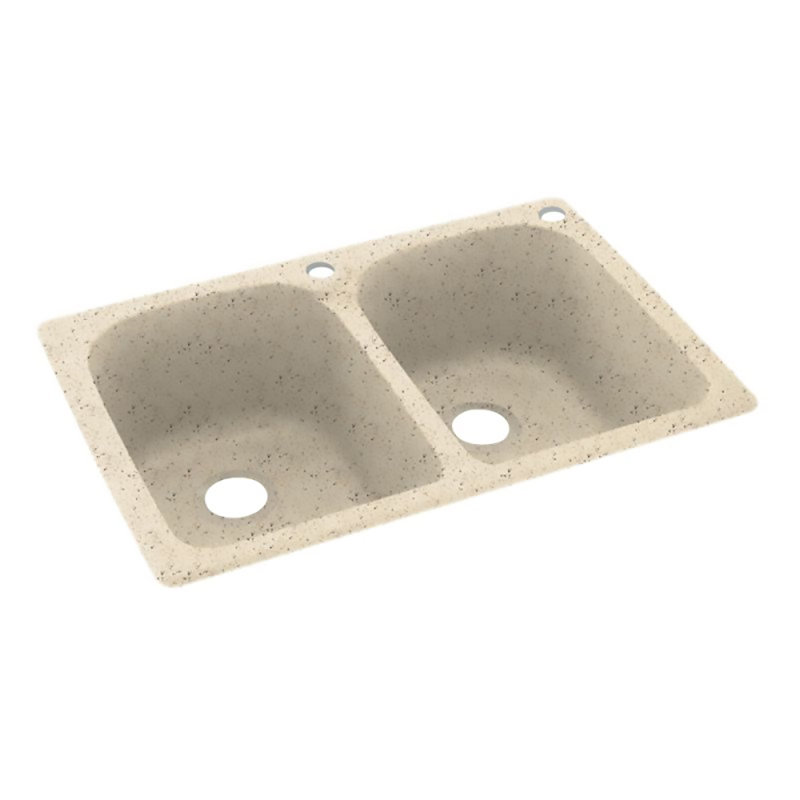 Swan 22'' W Double Bowl Solid Surface Dual Mount Kitchen Sink, White, 2 Hole