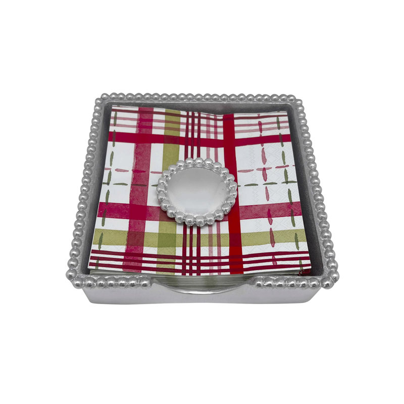 Round Pearl Plaid Beaded Aluminum Napkin Box Set